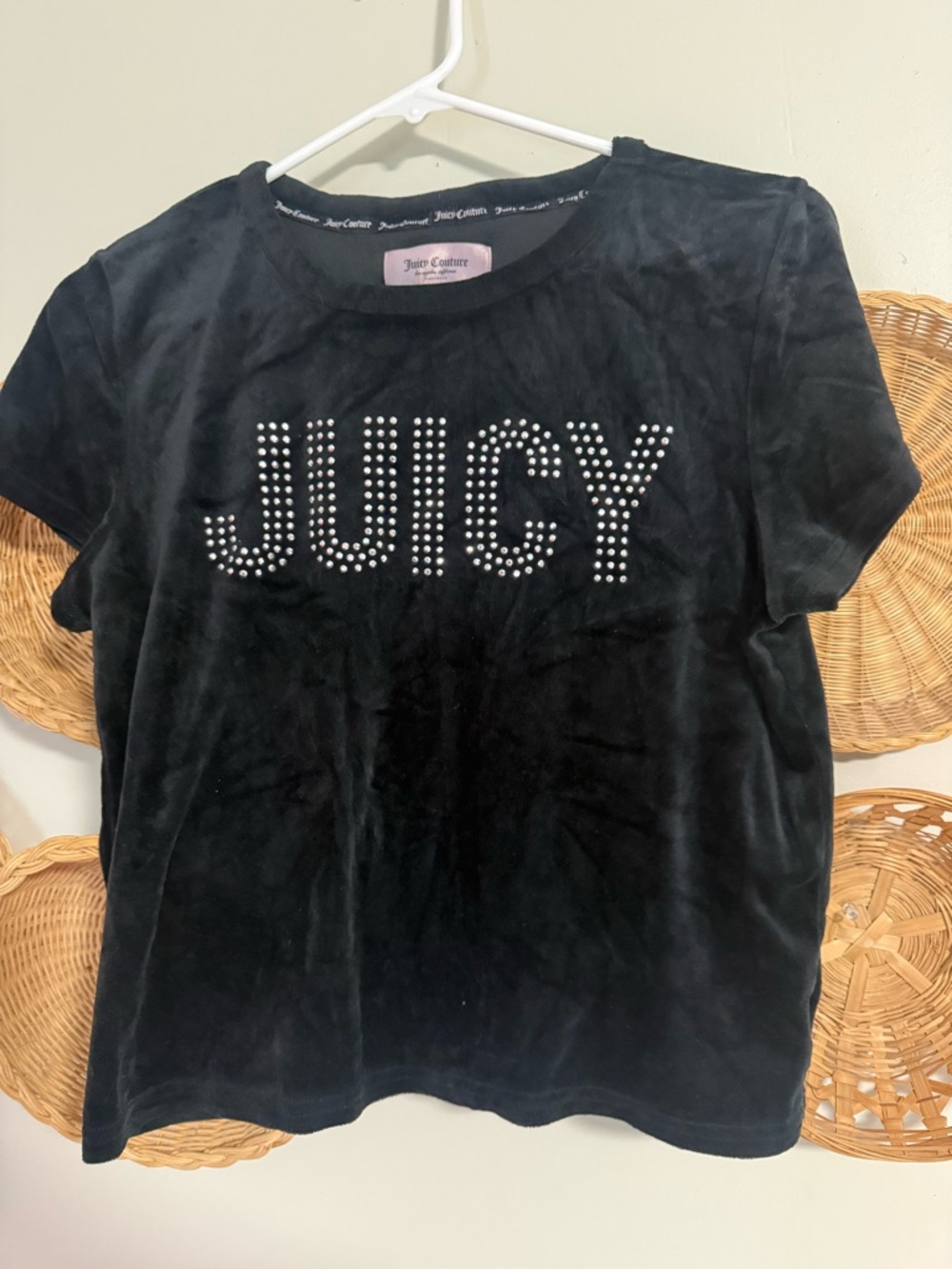 Juicy Couture Black Velour Top with Pink Label